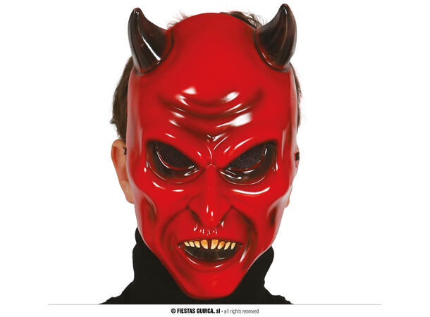 Rød djevelmaske med horn 1 Maske i PVC 