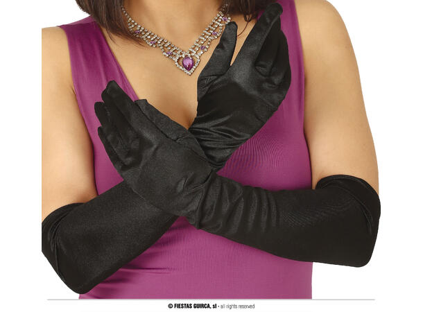 Satinhansker  - Sorte - Lange 1 Par hansker - 51cm 