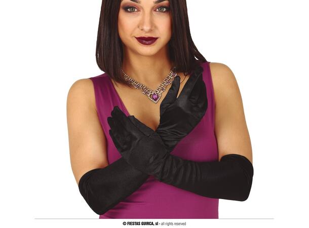 Satinhansker  - Sorte - Lange 1 Par hansker - 51cm 