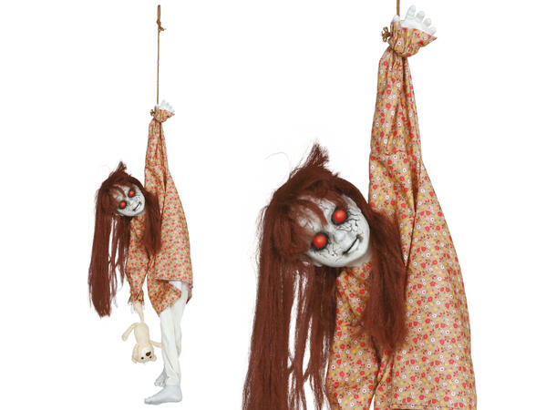 Skrekkfigur - Hengende jente med bamse 1 Figur m/lyd/lys/begegelse - 90cm 