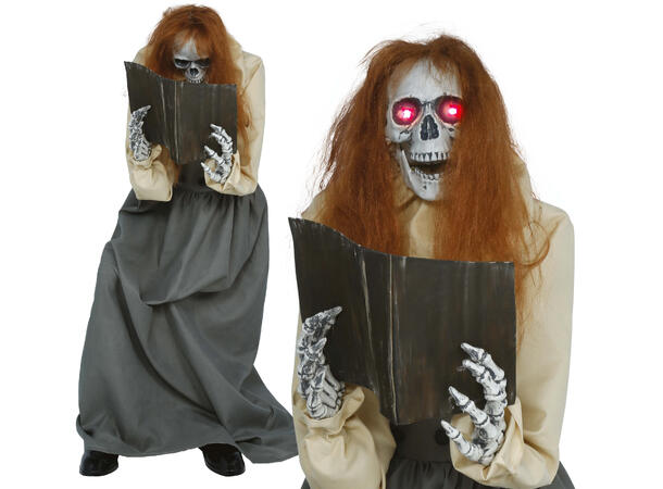 Skrekkfigur - Skjelettdame som leser bok 1 Figur m/lyd/lys/begegelse - 130cm 