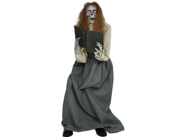 Skrekkfigur - Skjelettdame som leser bok 1 Figur m/lyd/lys/begegelse - 130cm 