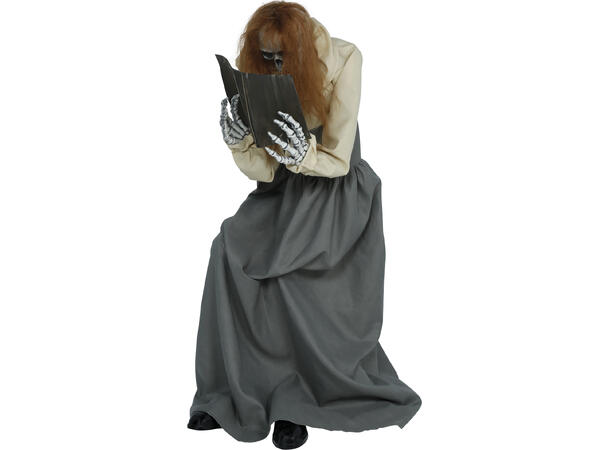 Skrekkfigur - Skjelettdame som leser bok 1 Figur m/lyd/lys/begegelse - 130cm 