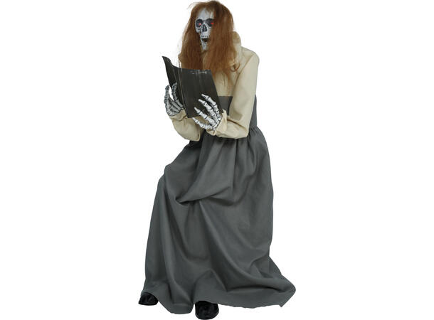 Skrekkfigur - Skjelettdame som leser bok 1 Figur m/lyd/lys/begegelse - 130cm 