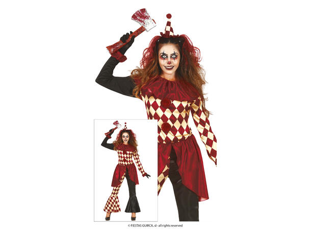 Skummel klovn - Rød/Hvit ruter 1 Damekostyme - str 38-40 (M) 