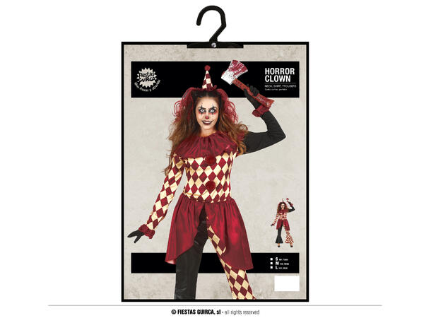 Skummel klovn - Rød/Hvit ruter 1 Damekostyme - str 38-40 (M) 