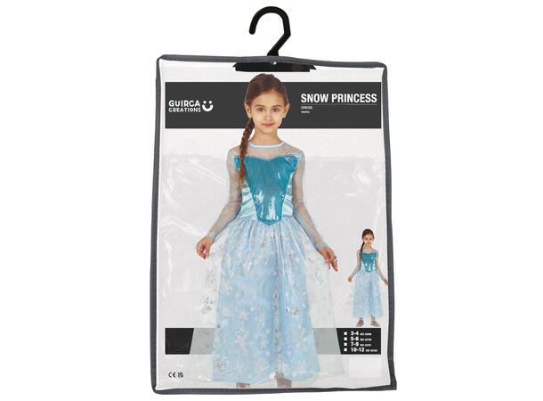 Snøprinsesse - Lyseblå kjole 1 Barnekostyme til jente - Str 10-12 År 