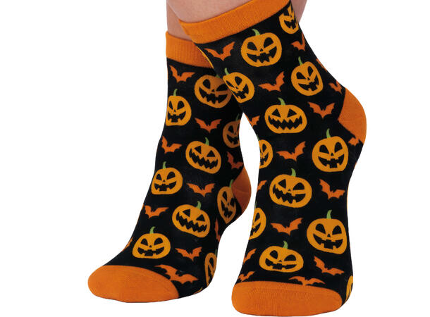 Sokker med gresskar - Sort/oransje 1 Par sokker i bomull - Str 28-35 