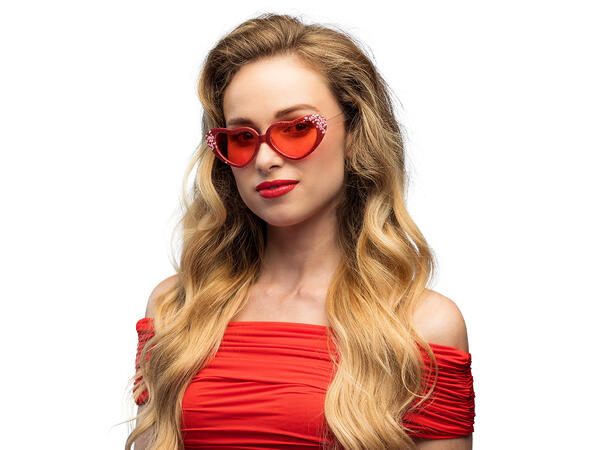 Solbriller - Hjerteform - Rød m/stener 1 Par briller i plast 