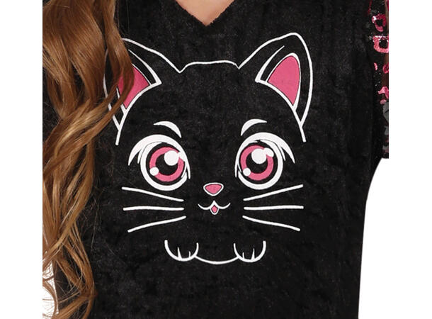 Sort og Rosa kattekostyme - kjole 1 Barnekostyme til jente - Str 10-12 År 