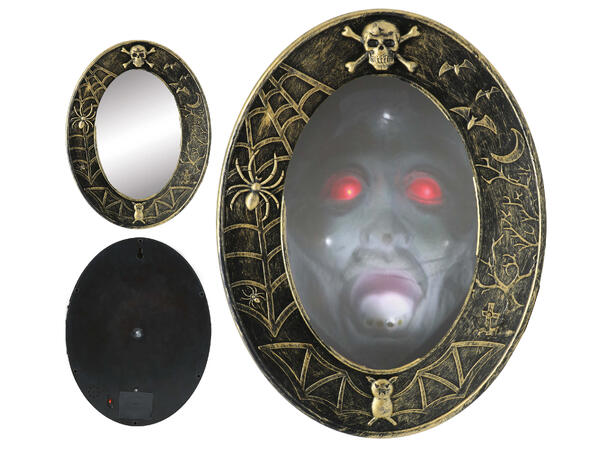 Speil - Skummelt ansikt 1 Speil med lys og lyd - 25x32cm 