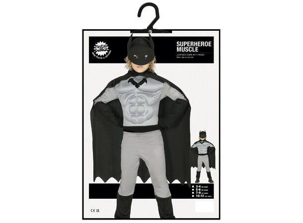 Superhelt - Flaggermusmann - Grå/sort 1 Barnekostyme til gutt - Str 3-4 År 