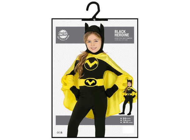 Superheltinne katt - Gul/Sort 1 Barnekostyme til jente - Str 7-9 År 