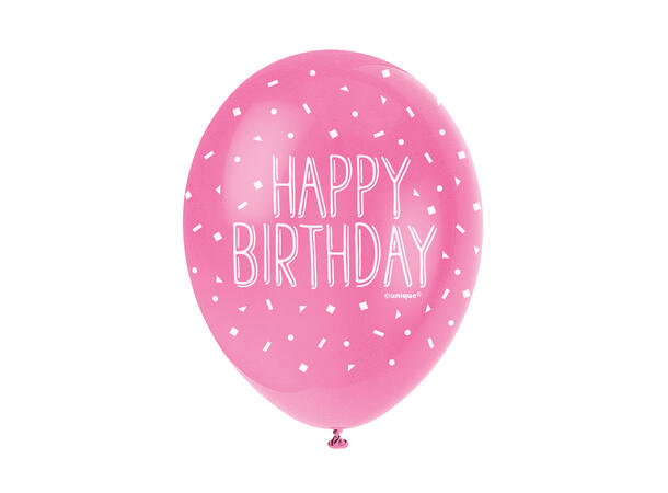 Superprint Premium “Happy Birthday” Rosa 5 Gummiballonger - 30cm (12") 