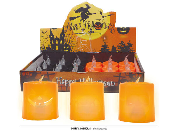 Telys med LED - 2 ass - Oransje og Sort Display med 12 høye LED-lys - 4,5x4,5cm 