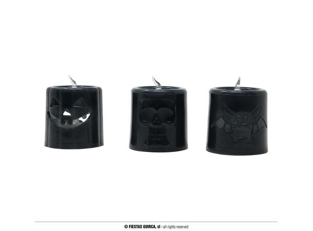 Telys med LED - 2 ass - Oransje og Sort Display med 12 høye LED-lys - 4,5x4,5cm 