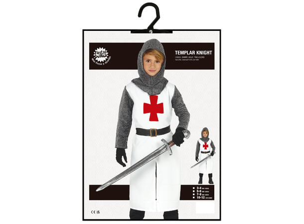 Tempelridder -Bukse,Tunika, Hette, Belte 1 Barnekostyme til gutt - Str 10-12 År 