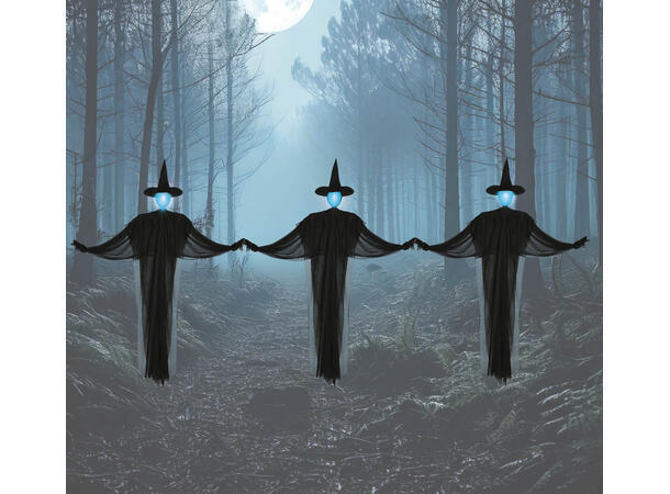 Tre hengende hekser med lys 3 Figurer m/lys - 160cm 