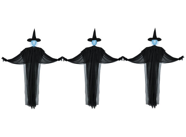 Tre hengende hekser med lys 3 Figurer m/lys - 160cm 