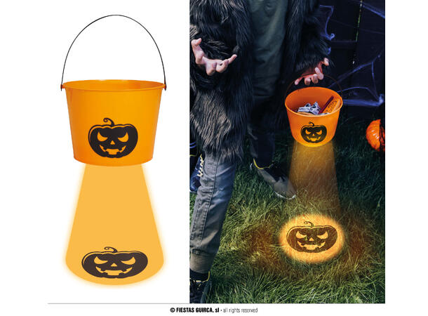Trick or Treat - Bøtte med lys - Oransje 1 Godtebøtte i plast m/lys - 15x20cm 