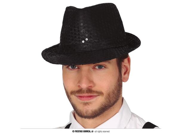 Trilbyhatt - Sort m/paljetter 1 Hatt til voksen - Onesize 