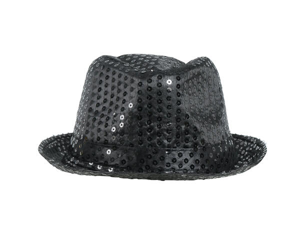 Trilbyhatt - Sort m/paljetter 1 Hatt til voksen - Onesize 