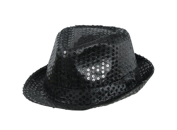 Trilbyhatt - Sort m/paljetter 1 Hatt til voksen - Onesize 