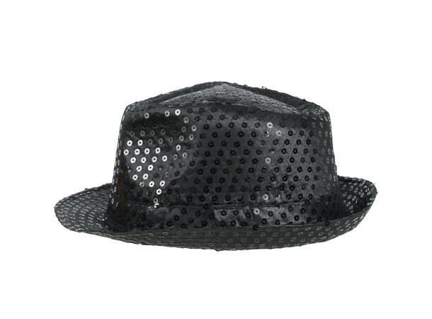 Trilbyhatt - Sort m/paljetter 1 Hatt til voksen - Onesize 