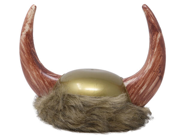 Vikinghjelm m/horn og pels - Brun 1 Hjelm i kunstlær til voksen - Onesize 