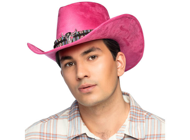 Cowboyhatt - Django - Rosa m/pynt 1 Hatt til voksen - Onesize 