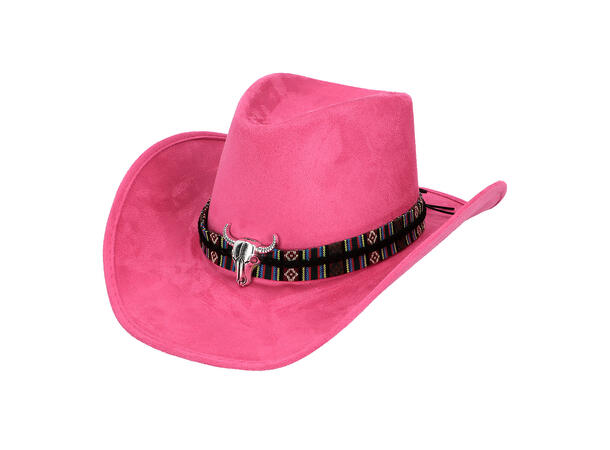 Cowboyhatt - Django - Rosa m/pynt 1 Hatt til voksen - Onesize 