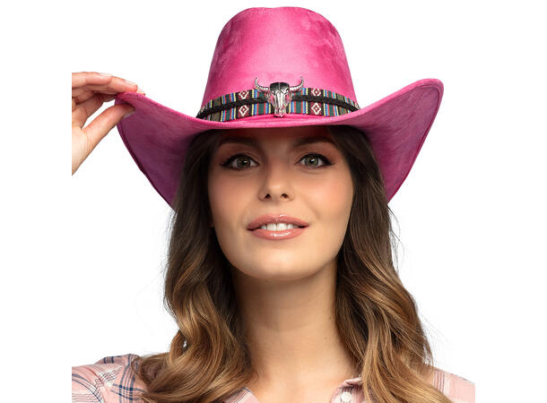 Cowboyhatt - Django - Rosa m/pynt 1 Hatt til voksen - Onesize 