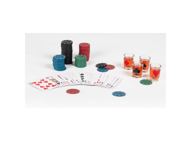 Drikkelek - Shottepoker Innhold 120 chips, kortstokk, 4 glass 