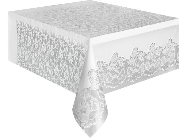 Ensfarget hvit duk med Blonder 1 Plastikkduk firkantet - 137x214cm