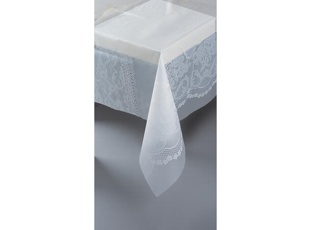 Ensfarget hvit duk med Blonder 1 Plastikkduk firkantet - 137x214cm