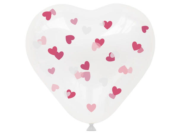 Gjennomsiktig ballong m/røde hjerter 4 Konfettiballonger - 30cm (12") 
