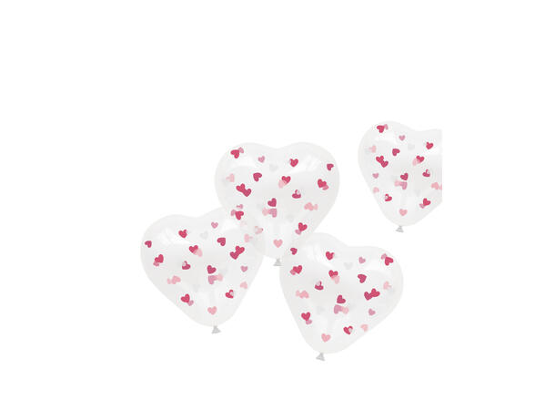 Gjennomsiktig ballong m/røde hjerter 4 Konfettiballonger - 30cm (12") 