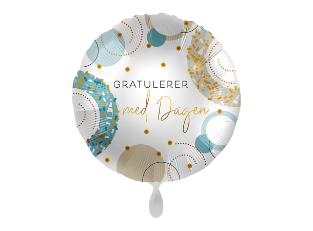 Gratulerer med dagen - Blå og gull 1 Folieballong rund - 17" - (43cm) 