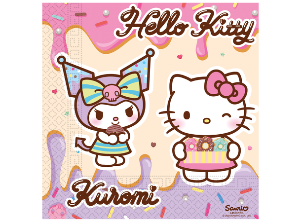 Hello Kitty & Kuromi 20 Tolags papirservietter - 33x33cm 