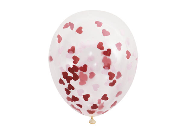 Konfettiballonger - Røde Hjerter 6 Konfettiballonger - 30cm (12")