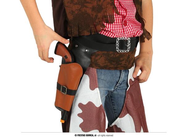 Pistolbelte med pistol brun - Barn 1 Belte i kunstlær og pistol i plast 