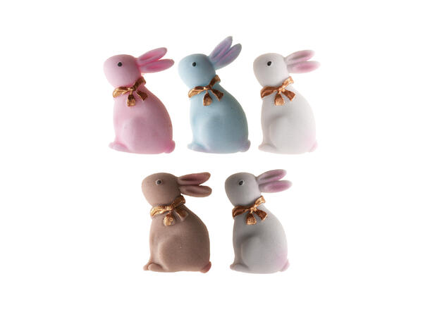 Påskeharer - 5 farger ass 24 stk Spiselig kakepynt av sukker - 4cm 