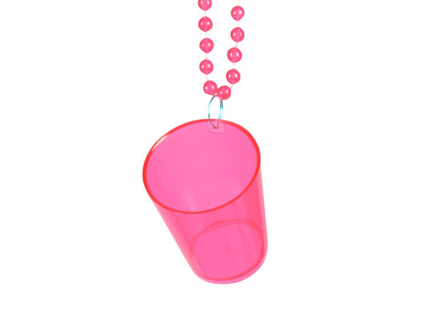 Shotglass i kjede - 4 farger 24 stk:  12 rosa, 4 blå/grønn/oransje
