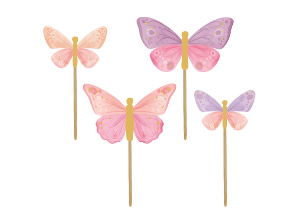 Sommerfugl pastel 12 Kaketopper på pinne - 4-6cm 