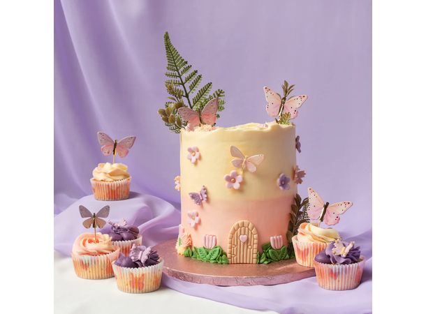 Sommerfugl pastel 12 Kaketopper på pinne - 4-6cm 