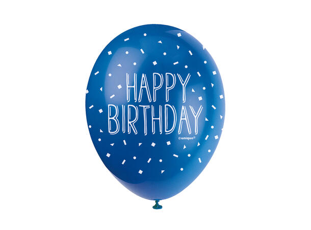 Superprint Premium “Happy Birthday” Blå 5 Gummiballonger - 30cm (12")