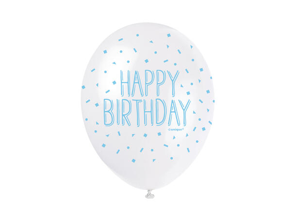 Superprint Premium “Happy Birthday” Blå 5 Gummiballonger - 30cm (12")