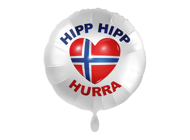 "HIPP HIPP HURRA" - Norsk flagg 1 Folieballong rund - 17" - (43cm) 