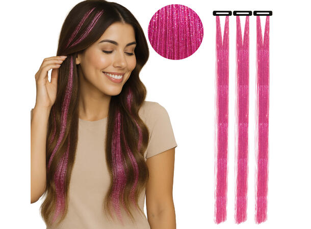 3 Hairextesion - Glitter Mørk Rosa 3 Hairekstesions - 50cm 