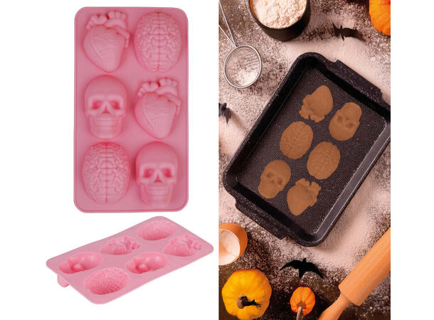 6 Halloweenfigurer - Cookieform 1 Kakeform i silikon - 28x16cm 